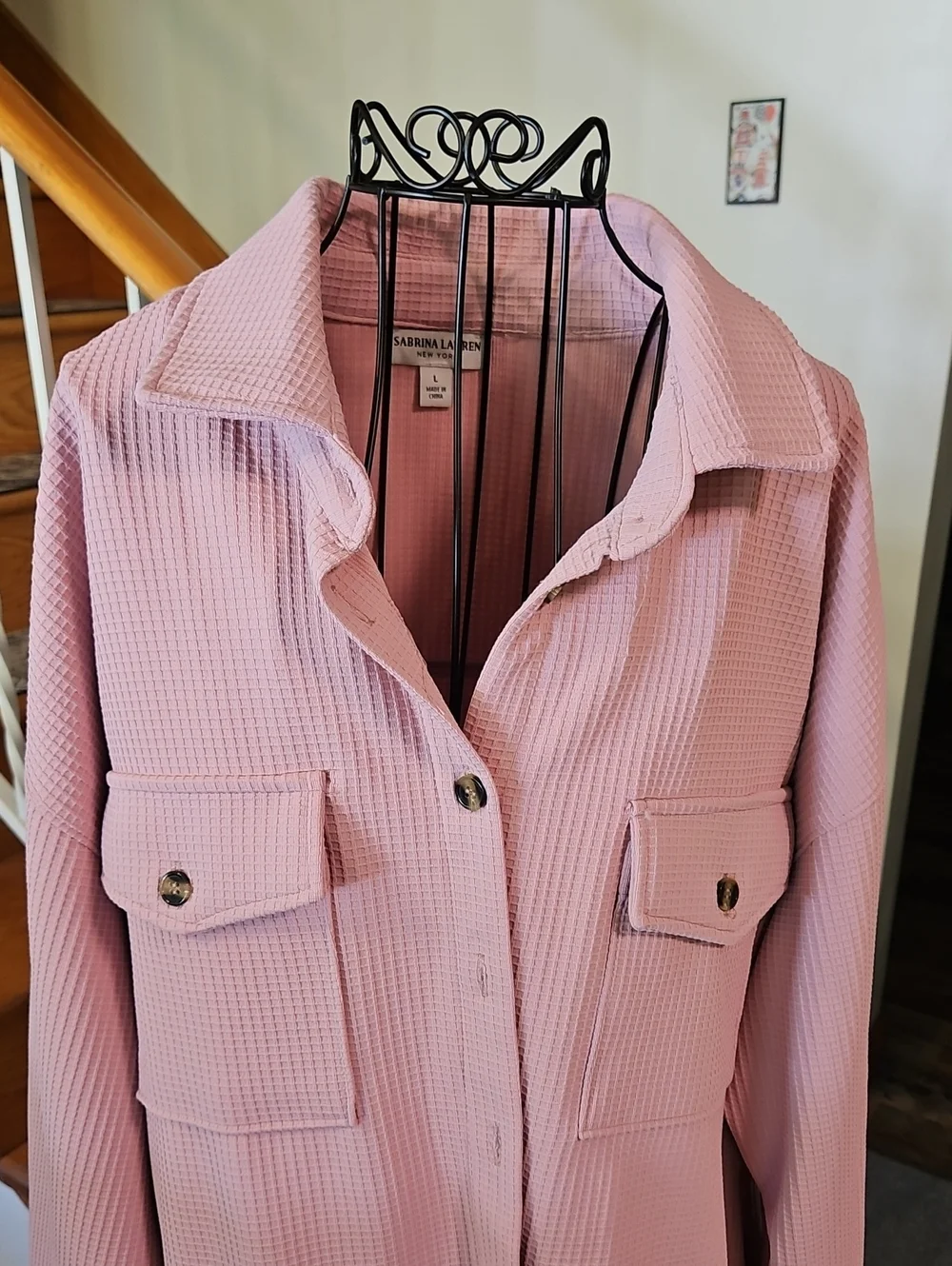👚Sabrina Lauren Dusty Pink Waffle-Knit Shirt Jacket